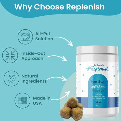 Dr. Rachel's Tear Stain Remover Supplement Dog Chew Treats, 60 count