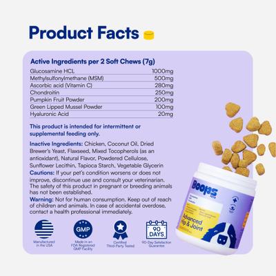 Boops Pets, Advanced Hip and Joint para Perros, sabor Pollo. 90 chews