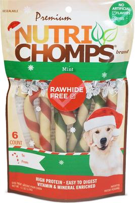 4.5-inch Real Mint Flavored Candy Cane Shaped Hard Chew Dog Treats, 12 count