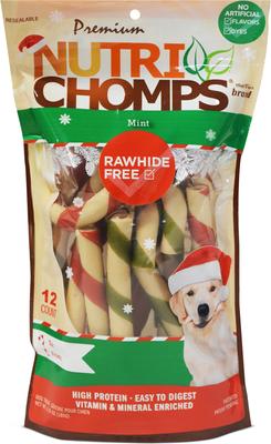 4.5-inch Real Mint Flavored Candy Cane Shaped Hard Chew Dog Treats, 12 count