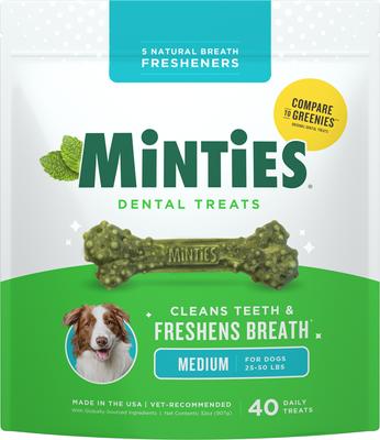 Medium Mint Flavored Dental Treats for Dogs, 25-50 lbs, 16-oz, 20 count