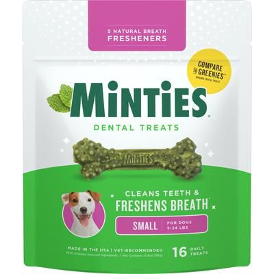 Minties, Dental Treats - Premios Dentales para Perros Mini y Pequeños, sabor Menta, 16 / 34 / 67 / 100 unidades.