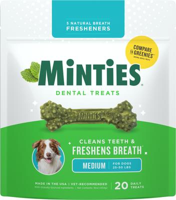 Medium Mint Flavored Dental Treats for Dogs, 25-50 lbs, 16-oz, 20 count