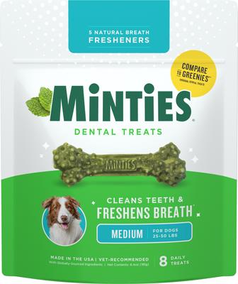 Medium Mint Flavored Dental Treats for Dogs, 25-50 lbs, 16-oz, 20 count