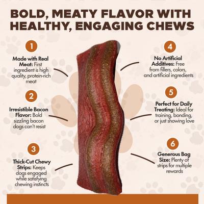 Chewka Thick-Cut Real Meat Strips Sizzling Bacon Flavor Dog Treats, 32-oz bag