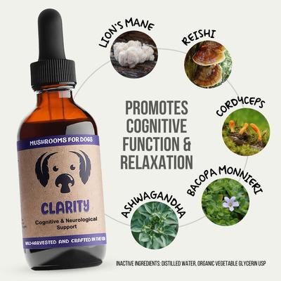 Clarity Mushroom Extract & Adaptogen Blend Calming + Cognitive Liquid Supplement for Dogs, 2-oz bottle