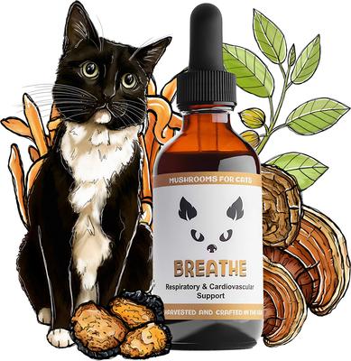 Breathe Mushroom Extract & Adaptogen Blend Respiratory + Cardiovascular Liquid Supplement for Cats, 2-oz bottle
