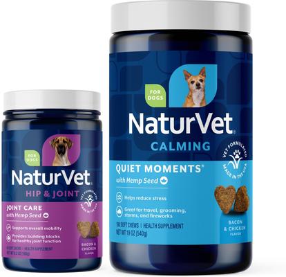 Bundle: NaturVet Hemp Quiet Moments Plus Hemp Seed Dog Soft Chews, 180 count + NaturVet Hemp Joint Health Plus Hemp Seed Soft Chews Dog Supplement, 60 count
