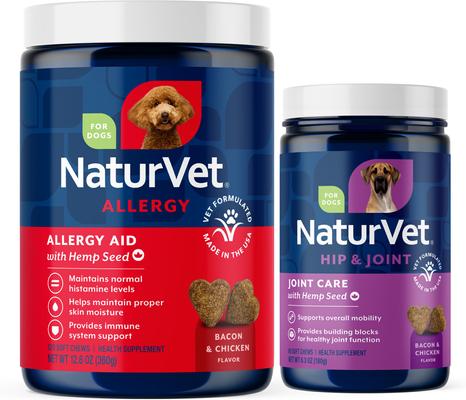 Bundle: NaturVet Hemp Joint Health Plus Hemp Seed Soft Chews Dog Supplement, 60 count + NaturVet Hemp Allergy Aid Plus Hemp Seed Dog Soft Chews, 120 count