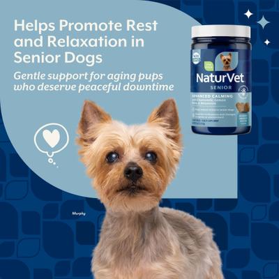 NaturVet, Advanced Calming Senior, masticables con melatonina, manzanilla, pasiflora y ashwagandha para perros mayores, tocino ahumado, 60 / 120 unidades