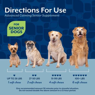 NaturVet, Advanced Calming Senior, masticables con melatonina, manzanilla, pasiflora y ashwagandha para perros mayores, tocino ahumado, 60 / 120 unidades