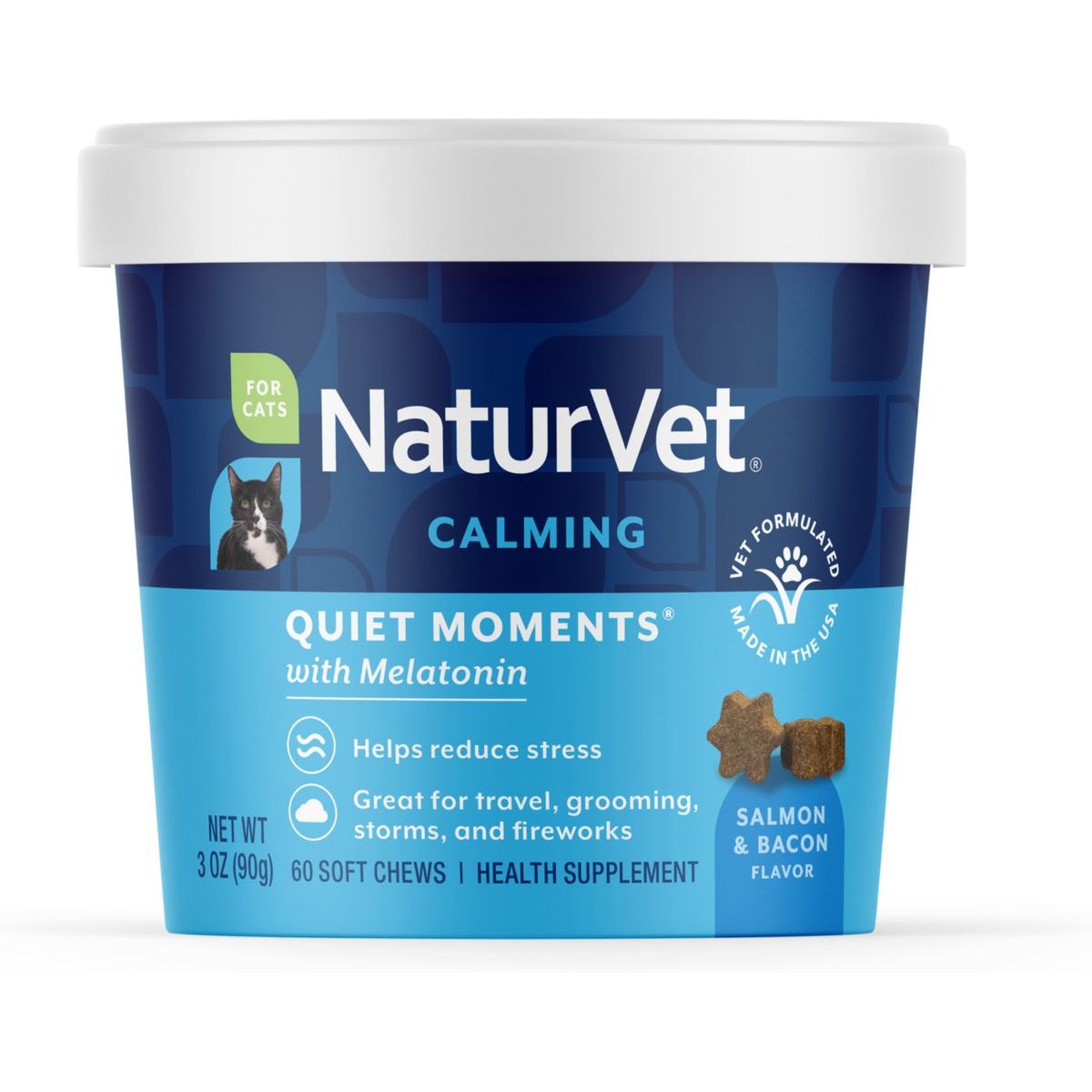 NaturVet Quiet Moments cat soft chews, 60 masticables sabor salmón