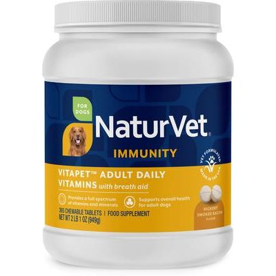NaturVet, VitaPet Adult Daily Vitamins, multivitamínico con apoyo al aliento para perros adultos, 60 tabletas o masticables blandos