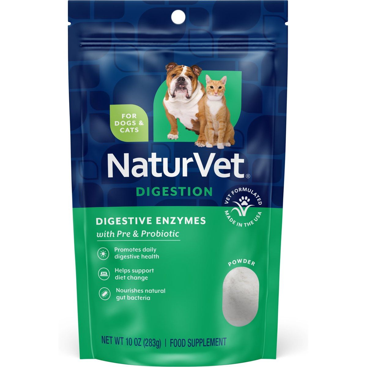 NaturVet Digestive Enzymes Powder, bolsa de 10 oz (283 g) para perros y gatos