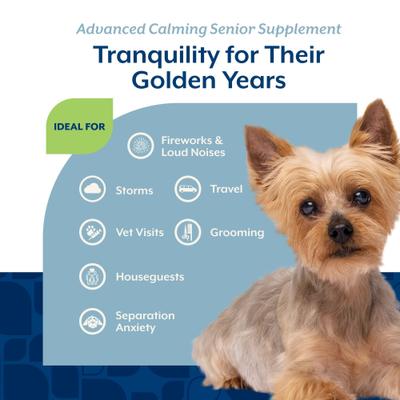 NaturVet, Advanced Calming Senior, masticables con melatonina, manzanilla, pasiflora y ashwagandha para perros mayores, tocino ahumado, 60 / 120 unidades