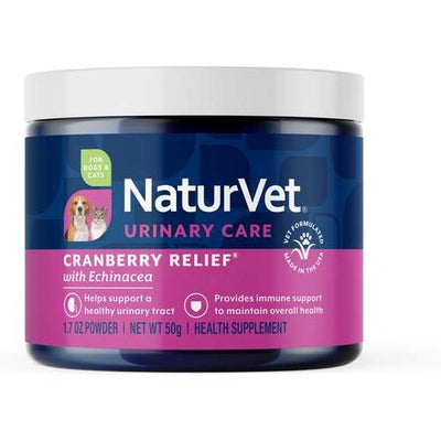 NaturVet, Cranberry Relief Urinary Care, suplemento en polvo con arándano, equinácea y vitamina C para perros y gatos, 47 g