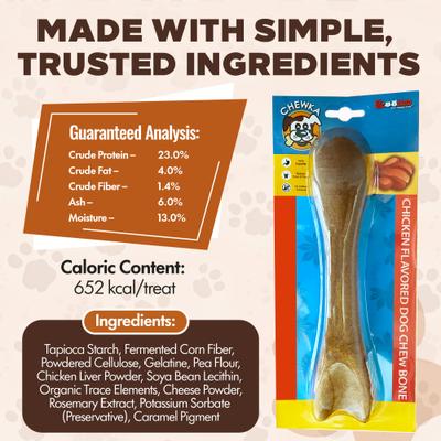 Chewka Chicken Flavored Plant-Forward Fully Digestible Dog Chew Bone, Large, 6 count
