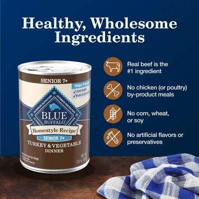 Homestyle Recipe Senior 7+ Turkey & Vegetable Dinner Pate Canned Wet Dog Food, 12.5-oz can, case of 12