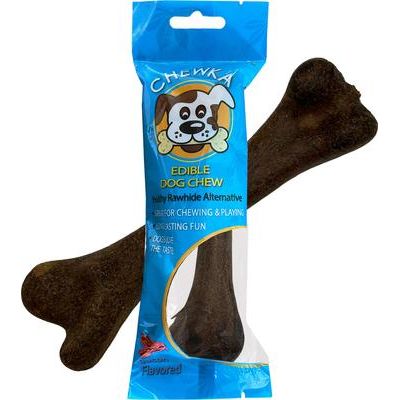 Hueso masticable para perros Chewka con sabor a tocino, totalmente digerible, de origen vegetal, mediano, 1 unidad