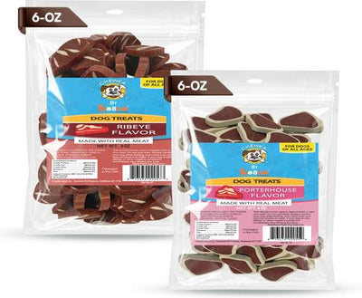 Paquete variado de golosinas para perros Chewka Real Meat, suaves y masticables, con sabor a chuletón y chuletón, bolsa de 177 g, 2 unidades