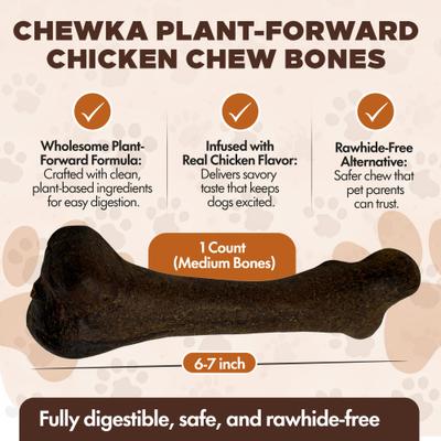 Chewka Chicken Flavored Plant-Forward Fully Digestible Dog Chew Bone, Medium, 1 count