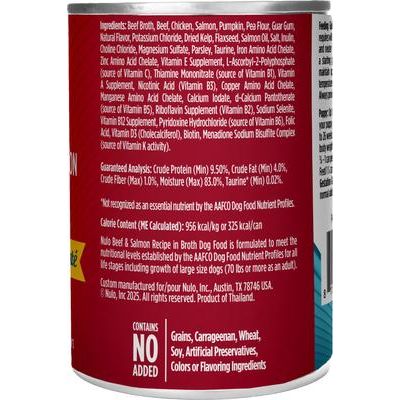 Nulo, Land & Sea Paté Beef & Salmon, Res + Salmón + Calabaza en Caldo, Sin Granos, Cachorros y Adultos, 340 g × 5 latas