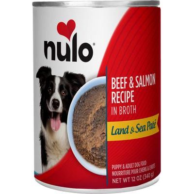 Nulo, Land & Sea Paté Beef & Salmon, Res + Salmón + Calabaza en Caldo, Sin Granos, Cachorros y Adultos, 340 g × 5 latas