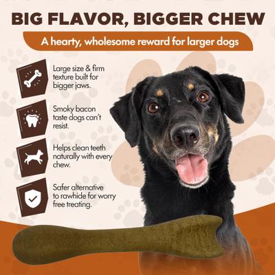 Chewka Bacon Flavored Plant-Forward Fully Digestible Dog Chew Bone, Large, 6 count
