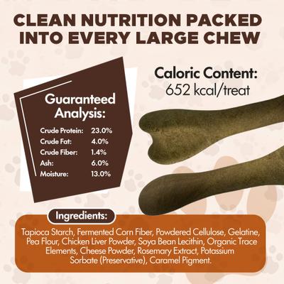 Chewka Bacon Flavored Plant-Forward Fully Digestible Dog Chew Bone, Large, 6 count