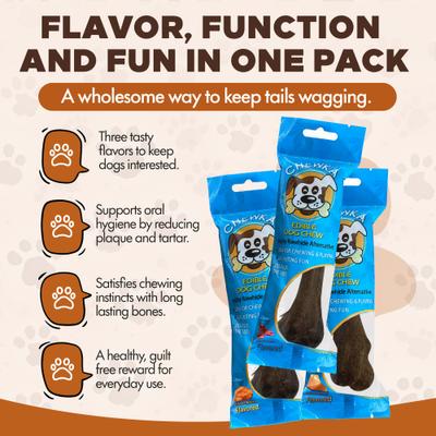 Chewka Mixed Variety Pack Bacon, Chicken & Cheese Flavored Plant-Forward Fully Digestible Dog Chew Bone, Medium, 6 count