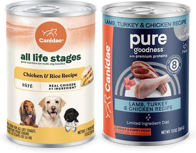 Bundle: CANIDAE PURE Limited Ingredient Lamb, Turkey & Chicken Recipe + Chicken & Rice Formula Canned Dog Food
