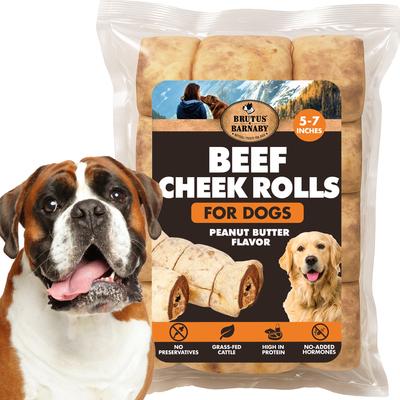 Rawhide-Free Peanut Butter Flavored Beef Cheek Rolls Long Lasting Dog Chews, 5 to 7-inch, 4 count