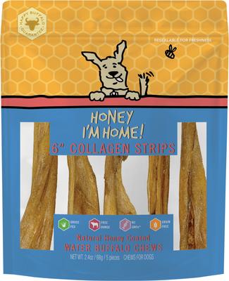 6" Honey Coated Buffalo Collagen Strips Dog Chews, 2.4-oz bag