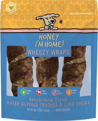 6" Honey Coated Buffalo Wheezy Wraps Dog Chews, 8-oz bag