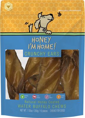 ¡Crunchy Ears - Golosinas masticables de búfalo con miel natural para perros, 15 unidades!