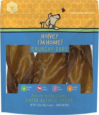 ¡Crunchy Ears - Golosinas masticables de búfalo con miel natural para perros, 15 unidades!