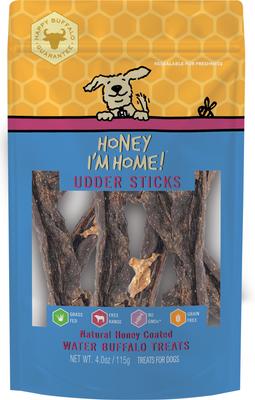 ¡Premios para perros Udder Sticks con miel natural y sabor búfalo, sin cereales, bolsa de 113 g!