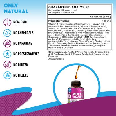 21-in-1 Multivitamin Liquid with Glucosamine & Cranberry for Overall Wellness Support in Dogs & Cats, 60 mL