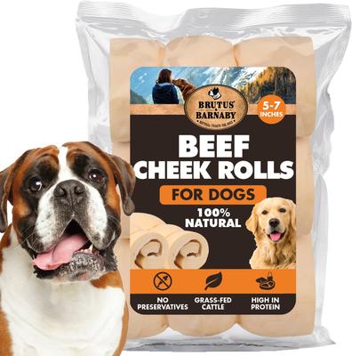 Rawhide-Free Peanut Butter Flavored Beef Cheek Rolls Long Lasting Dog Chews, 5 to 7-inch, 4 count