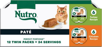 Perfect Portions Turkey & Chicken Variety Pack Grain-Free Soft Pate Wet Cat Food, 2.65-oz, case of 12 twin-packs