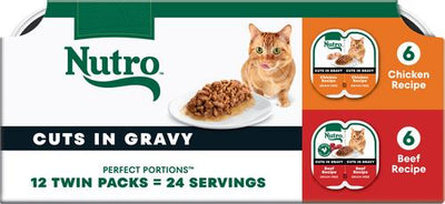 Perfect Portions Grain-Free Cuts in Gravy Variety Pack Chicken & Beef Recipe Adult Cat Food Trays, 2.64-oz, case of 12 twin-packs