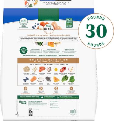 Ultra Adult Large Breed High Protein Trio of Proteins Chicken, Lamb & Salmon Dry Dog Food, 30-lb bag