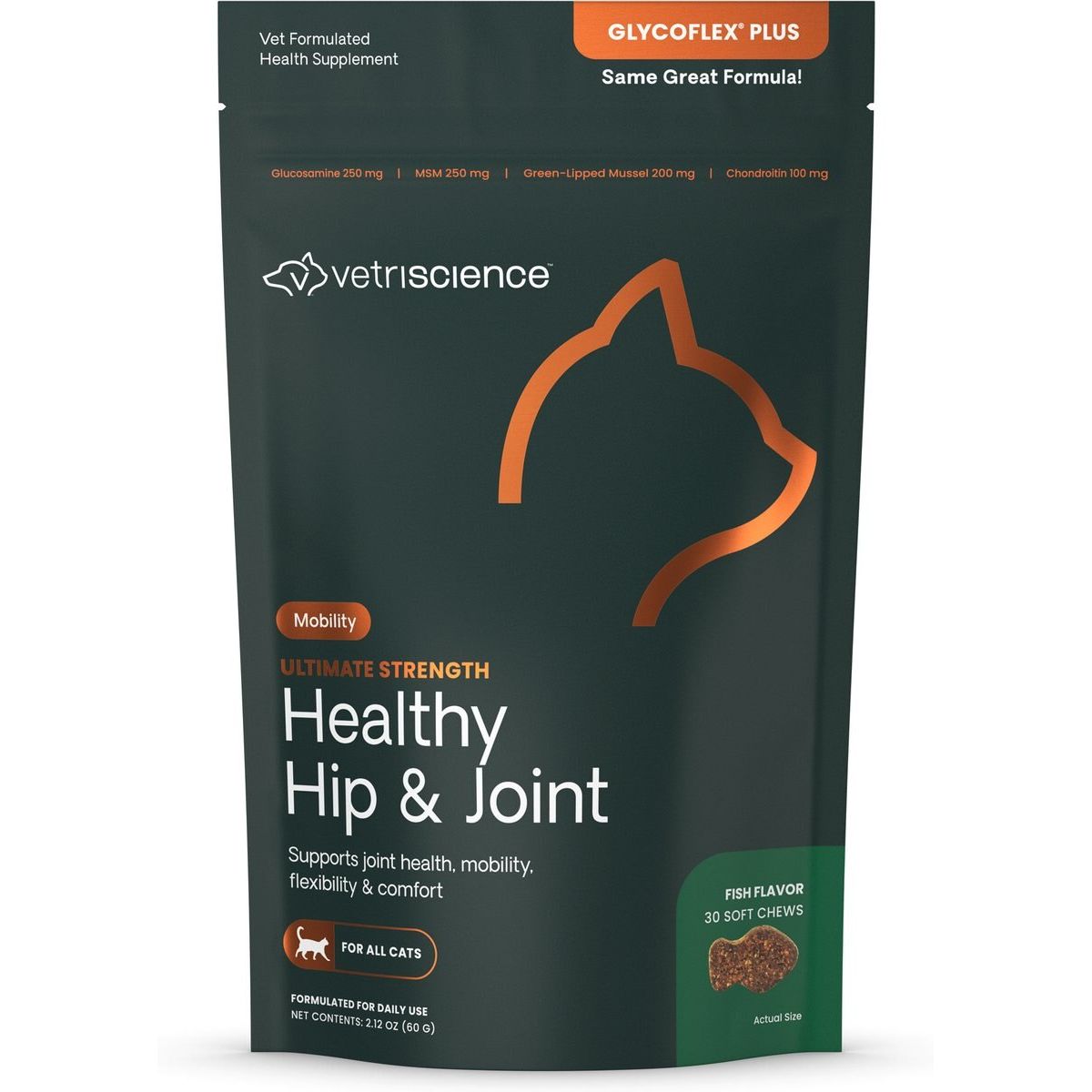 GlycoFlex Plus Ultimate Strength Hip & Joint Chews Supplemen, sabor Pescado. 30 chews.
