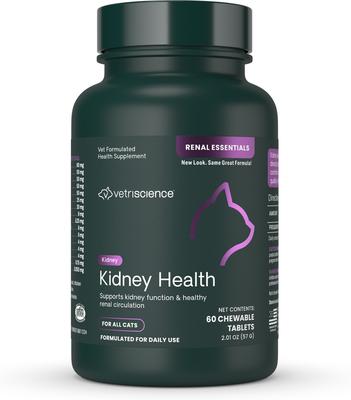 Renal Essentials Chicken & Fish Flavored Chewable Tablets Kidney Supplement for Cats, 60 count
