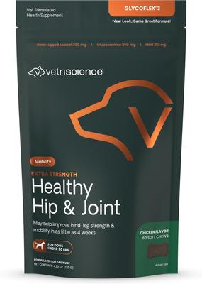 GlycoFlex 3 Chicken Flavored Chews with Glucosamine & Green-Lipped Mussel Supplement for Small Dogs, 60 count