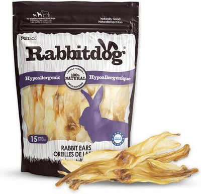 Golosinas masticables naturales para perros Rabbitdog Rabbit Ears, bolsa de 10 oz, 15 unidades
