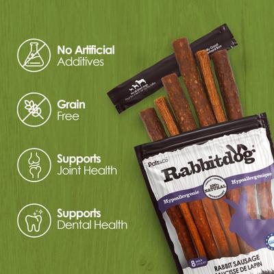 Rabbitdog Rabbit Grain-Free Soft & Chewy Sausage Dog Treats, 12-oz bag, 8 count