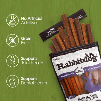 Rabbitdog Rabbit Grain-Free Soft & Chewy Sausage Dog Treats, 20-oz bag, 20 count