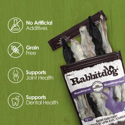 Rabbitdog Rabbit Ears Furry Dog Natural Chew Treats, 10-oz bag, 15 count