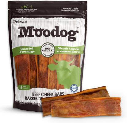 Moodog Beef Grain-Free Soft & Chewy Cheek Strips Bars Dog Treats, 6-oz bag, 6 count